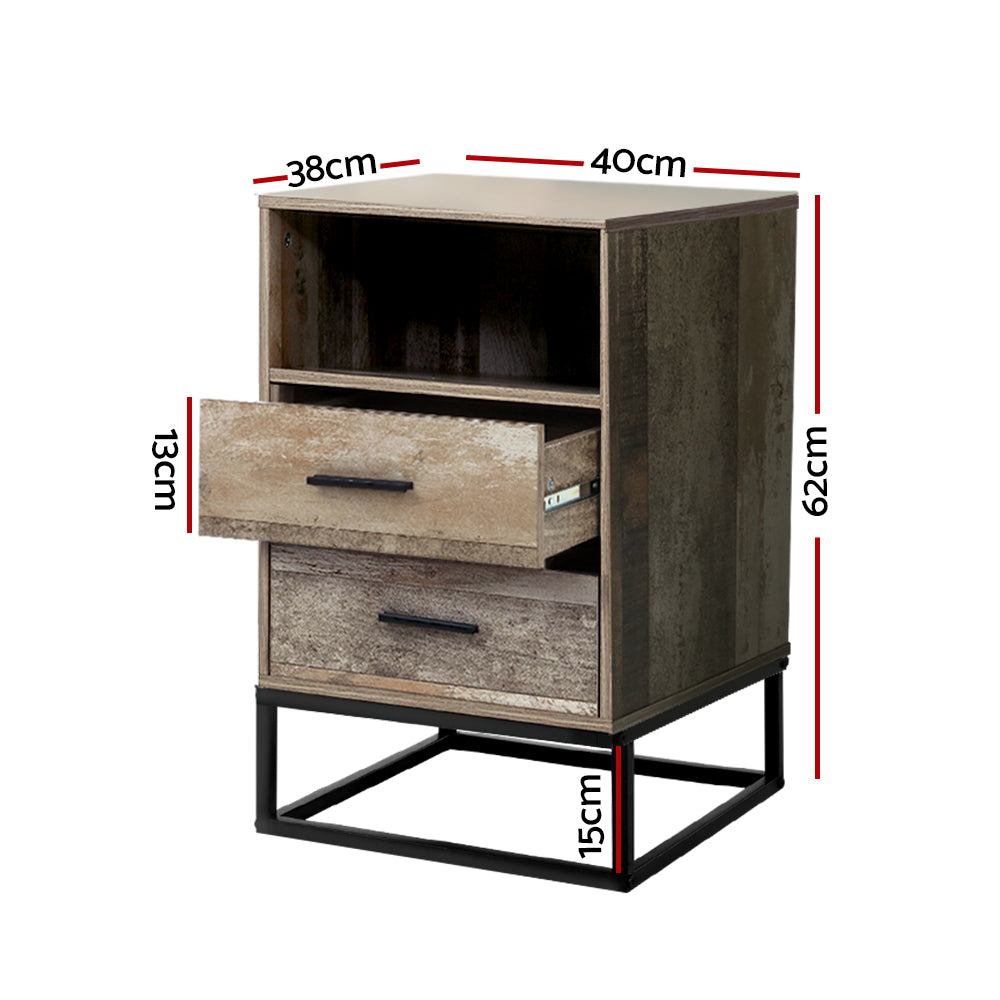 Badan Bedside Table – Wood – 2 Drawers with Shelf
