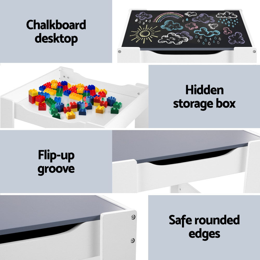 Phoenix Kids Activity Table with Chalkboard – White – 61 cm