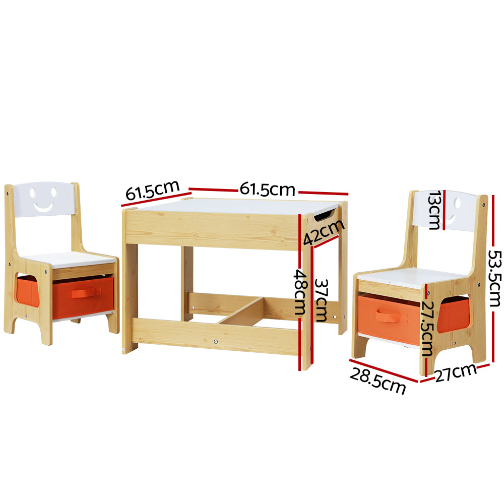 Emery Kids Activity Table with Chalkboard – White & Natural – Set of 3