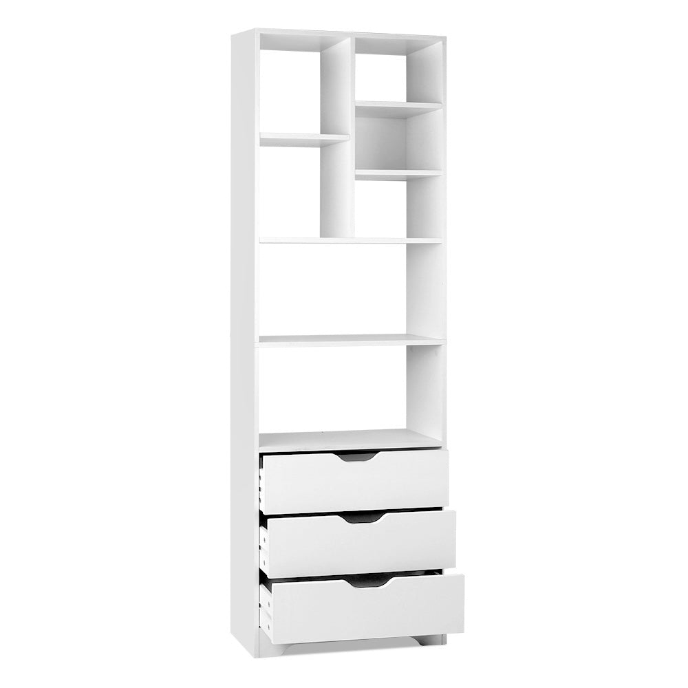 Alderon Display Shelf with Drawers – White – 180 cm
