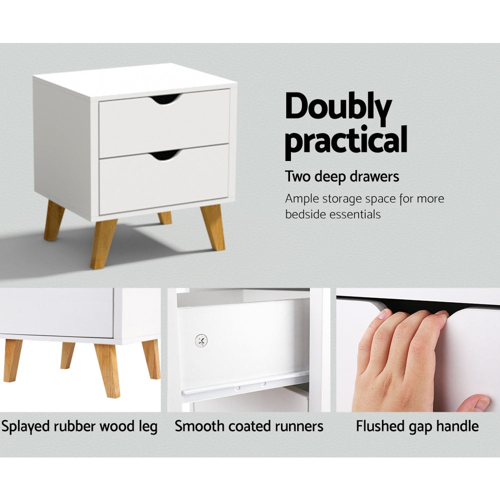 Hudson Bedside Table – White – 2 Drawers