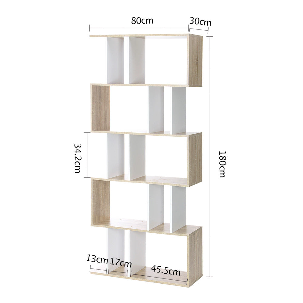Rita Bookshelf – White & Oak – 5 Tier
