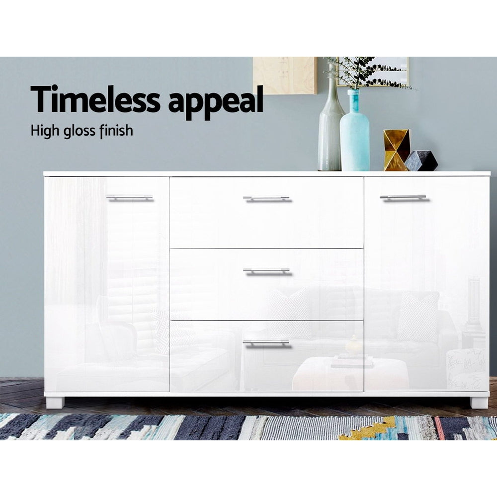 Fiora High Gloss Sideboard – White – 138 cm
