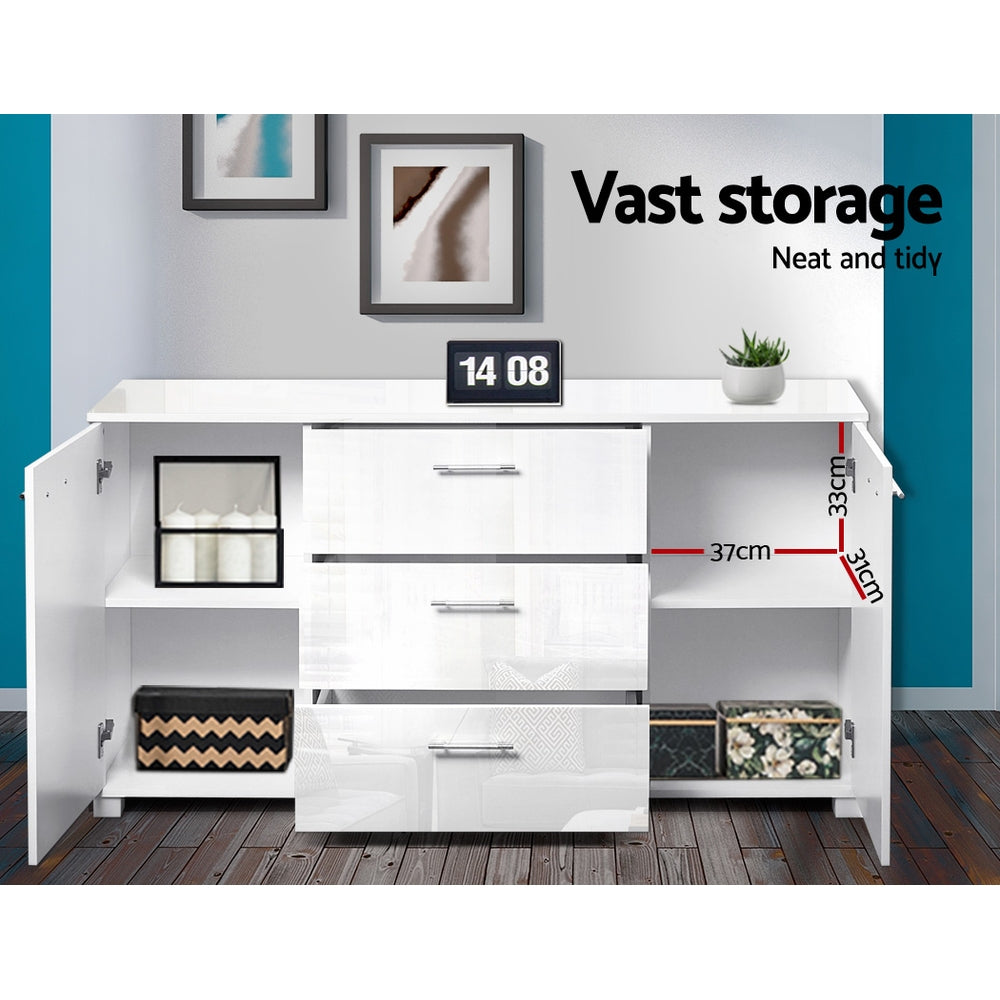 Fiora High Gloss Sideboard – White – 138 cm