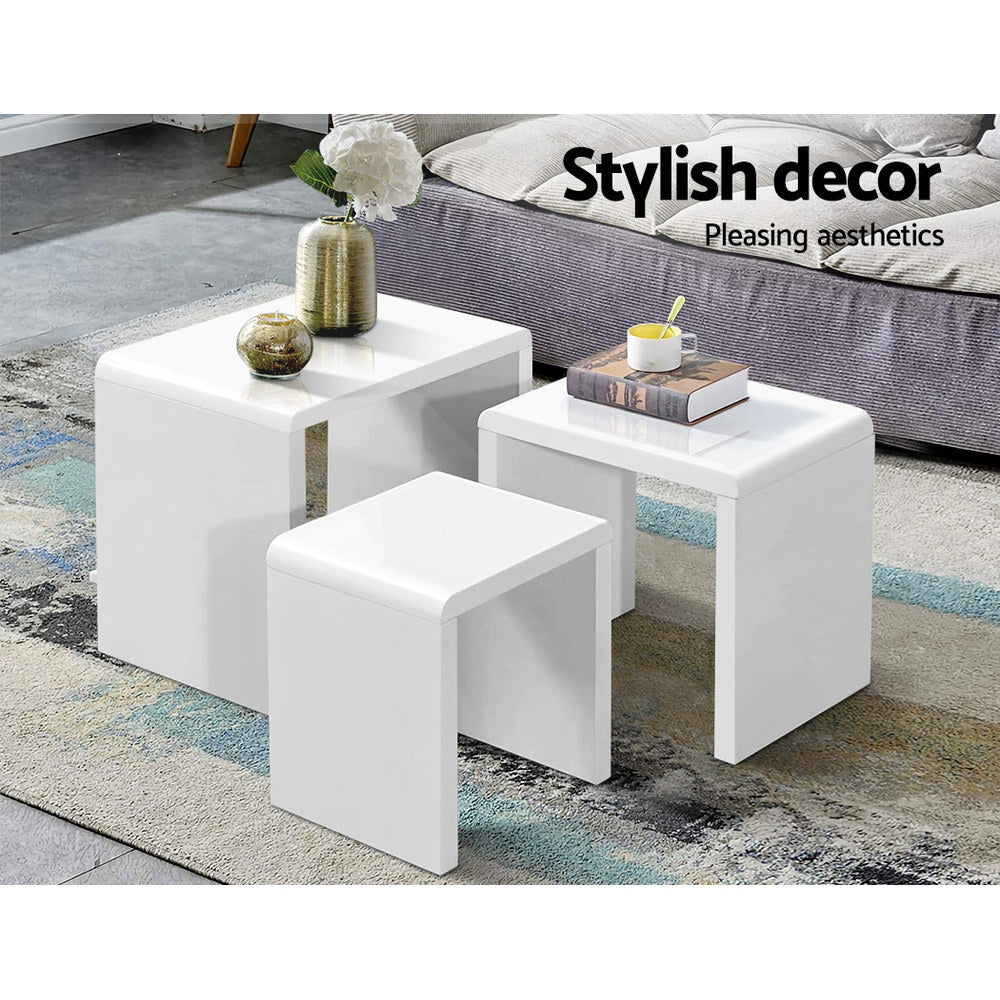Cortex Nesting Coffee Tables – Glossy White – Set of 3