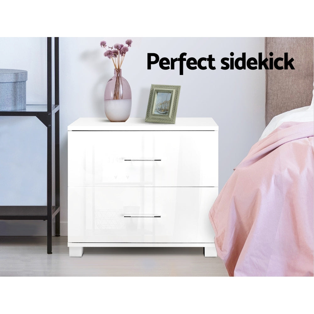 Luxena 2-Drawer Bedside Table – High Gloss White – Standard