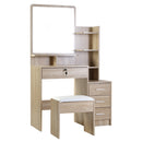Dressing Table Set – 4 Drawers, Oak Finish with Stool