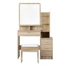 Dressing Table Set – 4 Drawers, Oak Finish with Stool