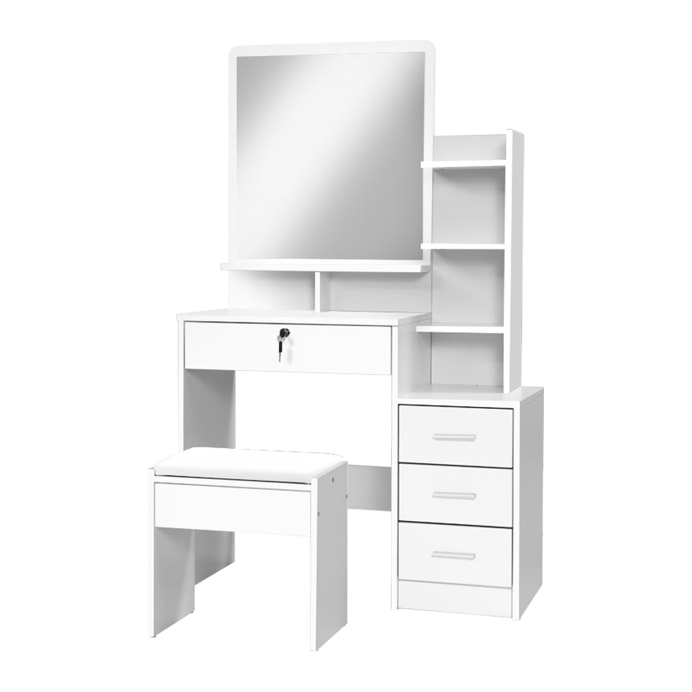 Selina Dressing Table & Stool Set – White – 4 Drawer