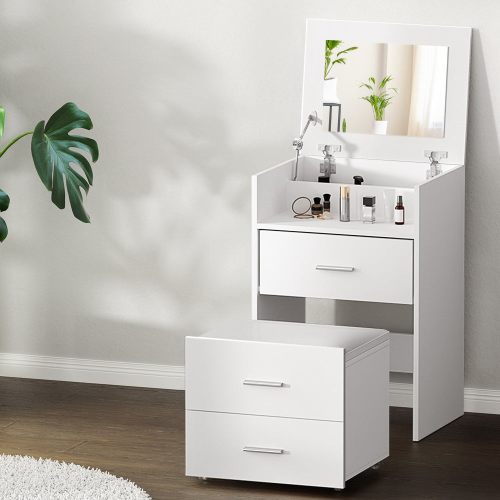 Arlo 2 - in - 1 Dressing Table Stool Set Bedside Table White
