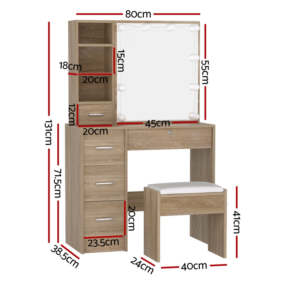Celeste LED Dressing Table Set – Wood – 10 LED Bulbs