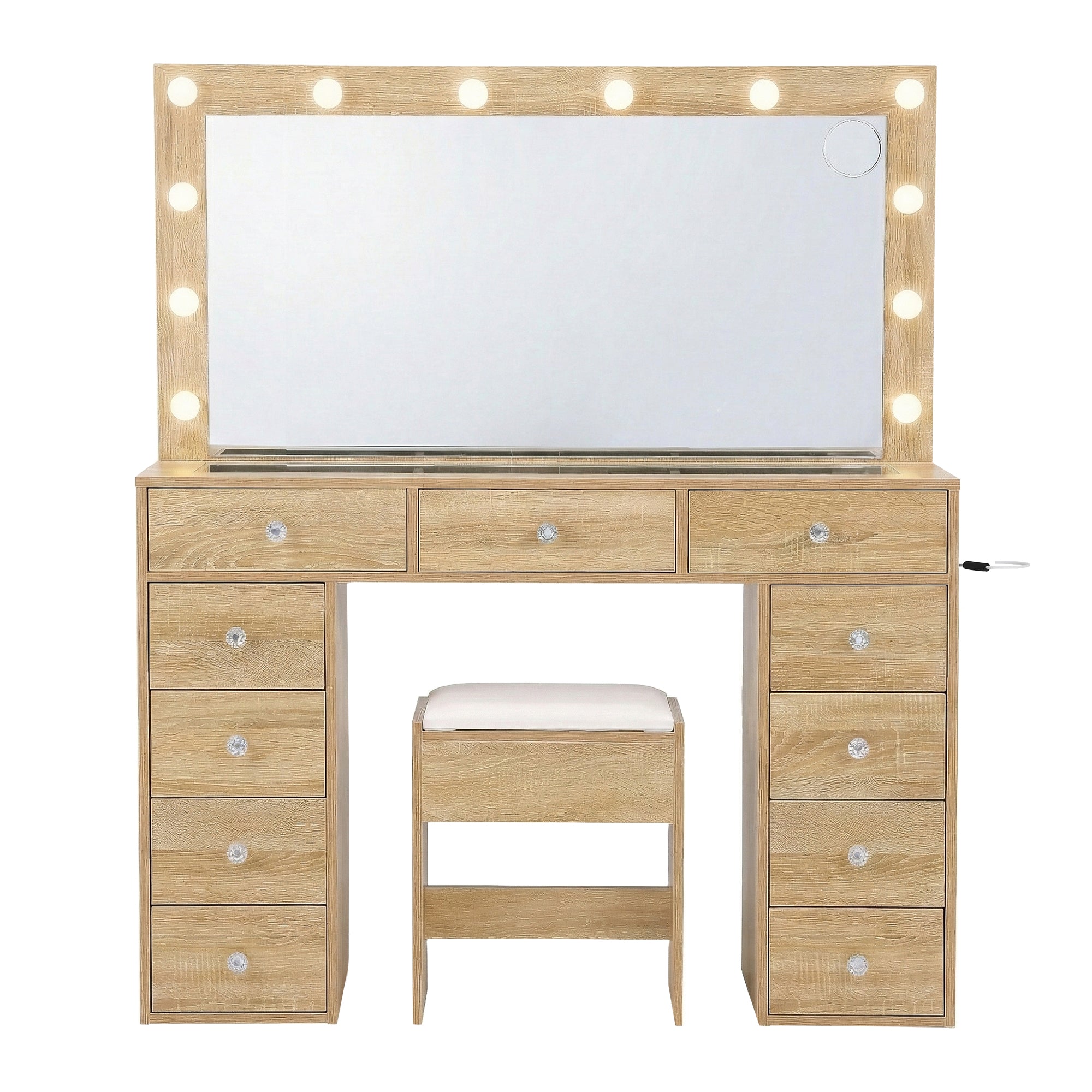 Alderon LED Dressing Table Set with Stool – Wood