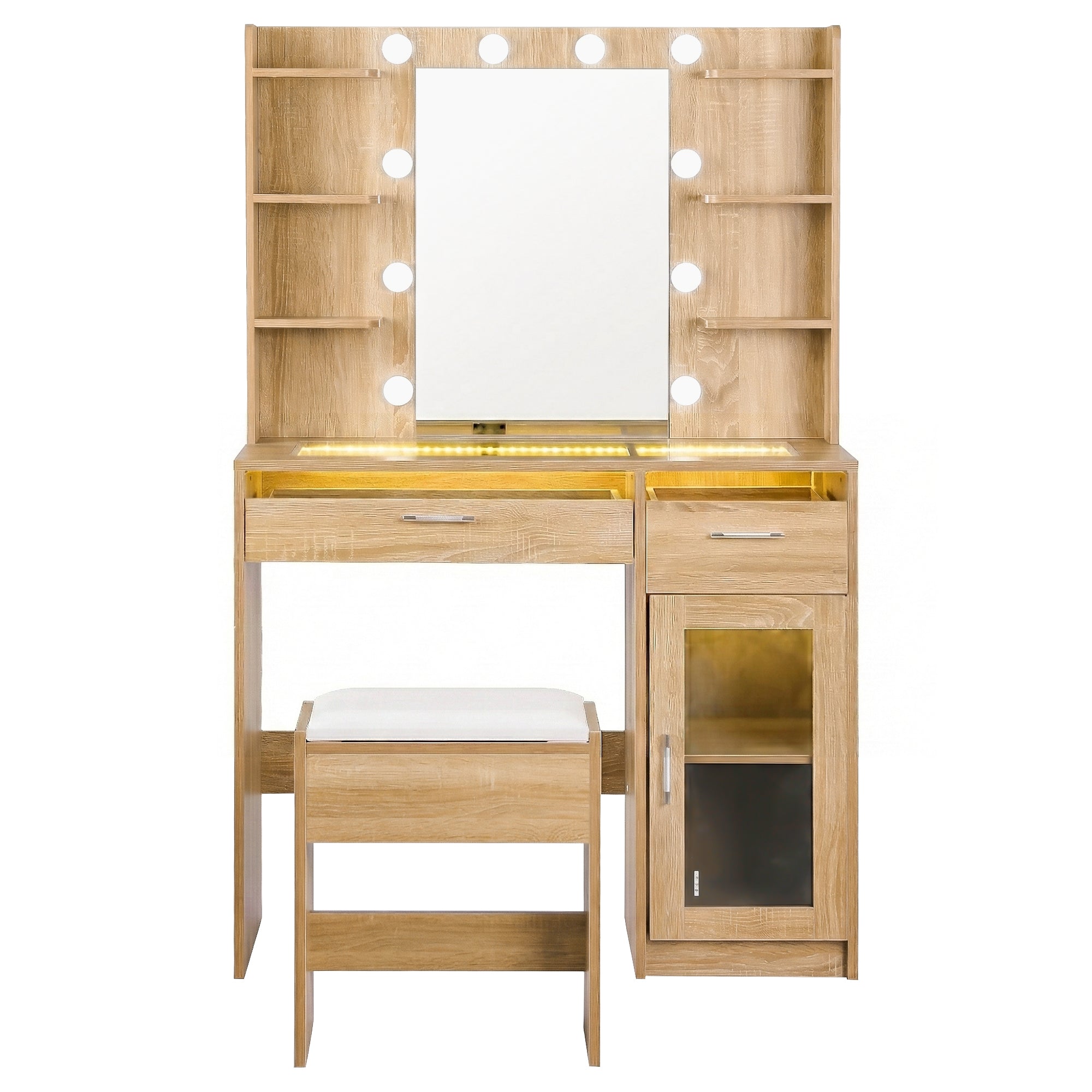 Callan LED Dressing Table Set with Stool – Wood – 90 cm