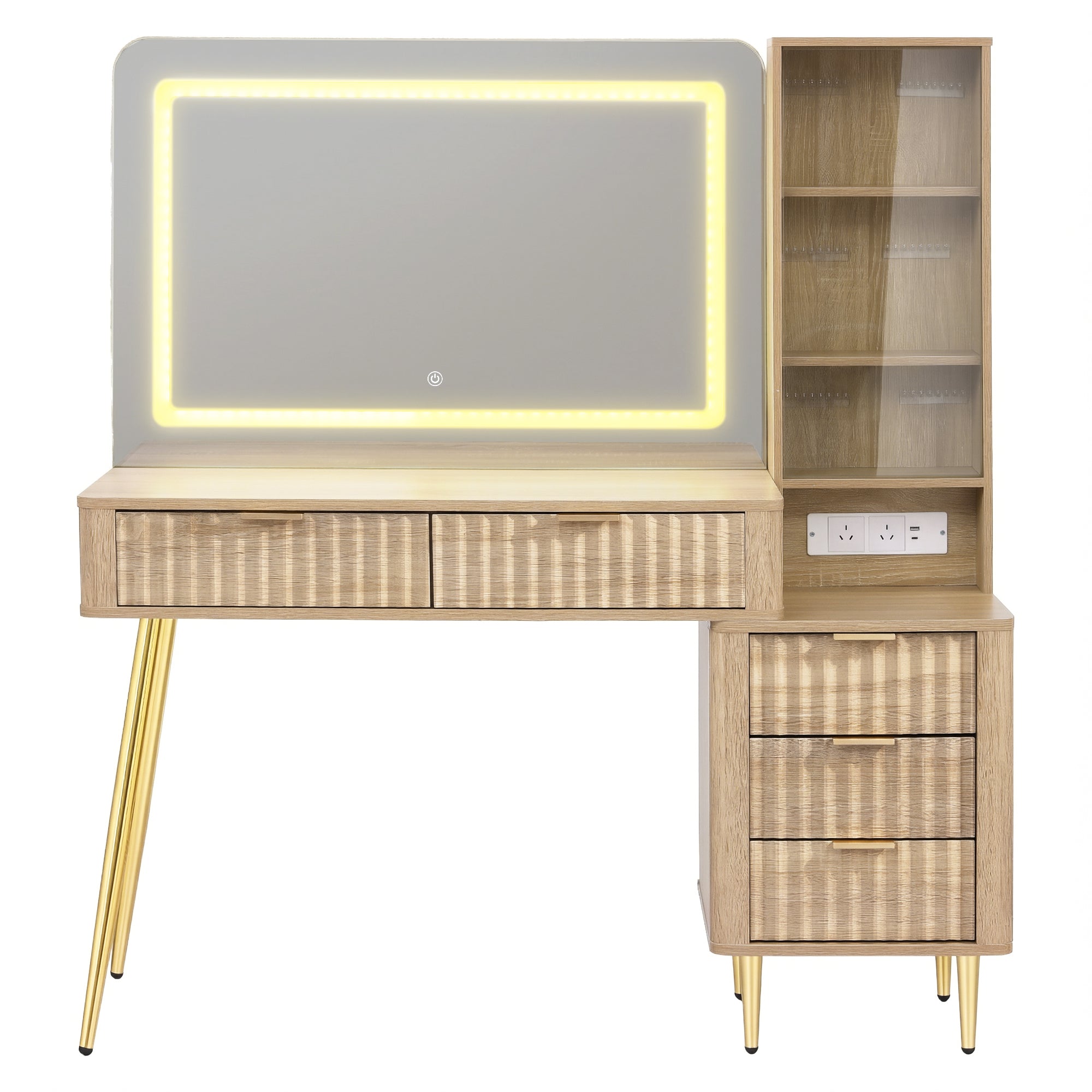 Marston LED Dressing Table with Charging Station – Wood – 121 cm