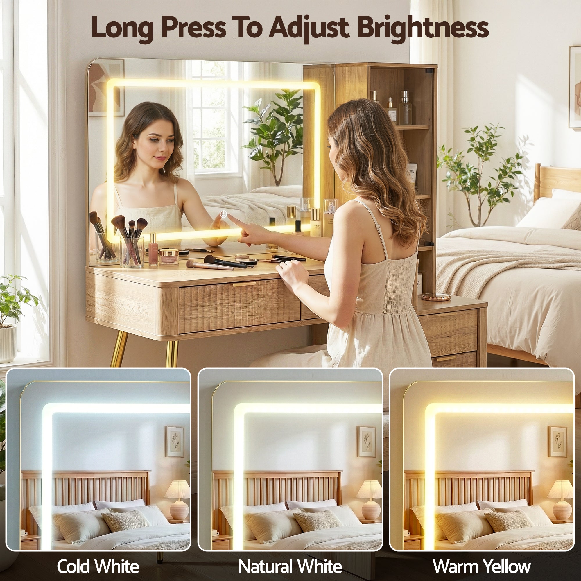 Marston LED Dressing Table with Charging Station – Wood – 121 cm