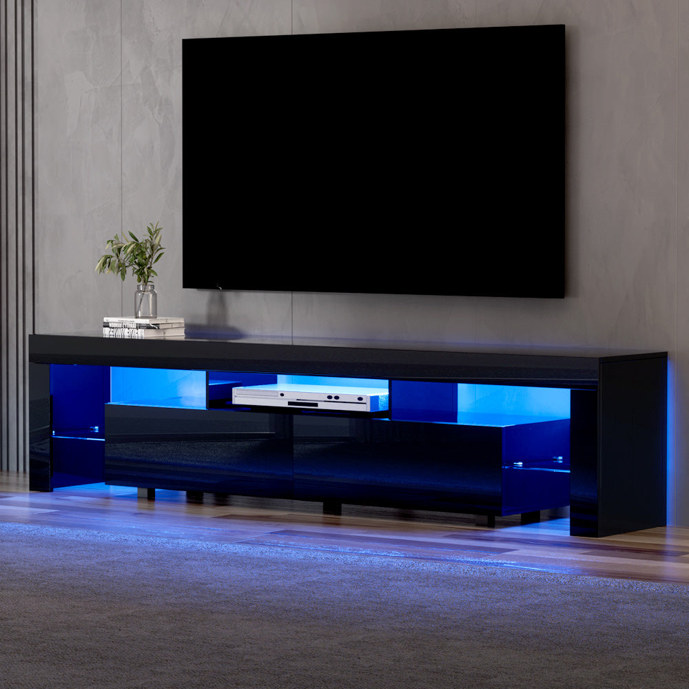 Rowan TV Cabinet Entertainment Unit Stand RGB LED Gloss Furniture 200cm Black