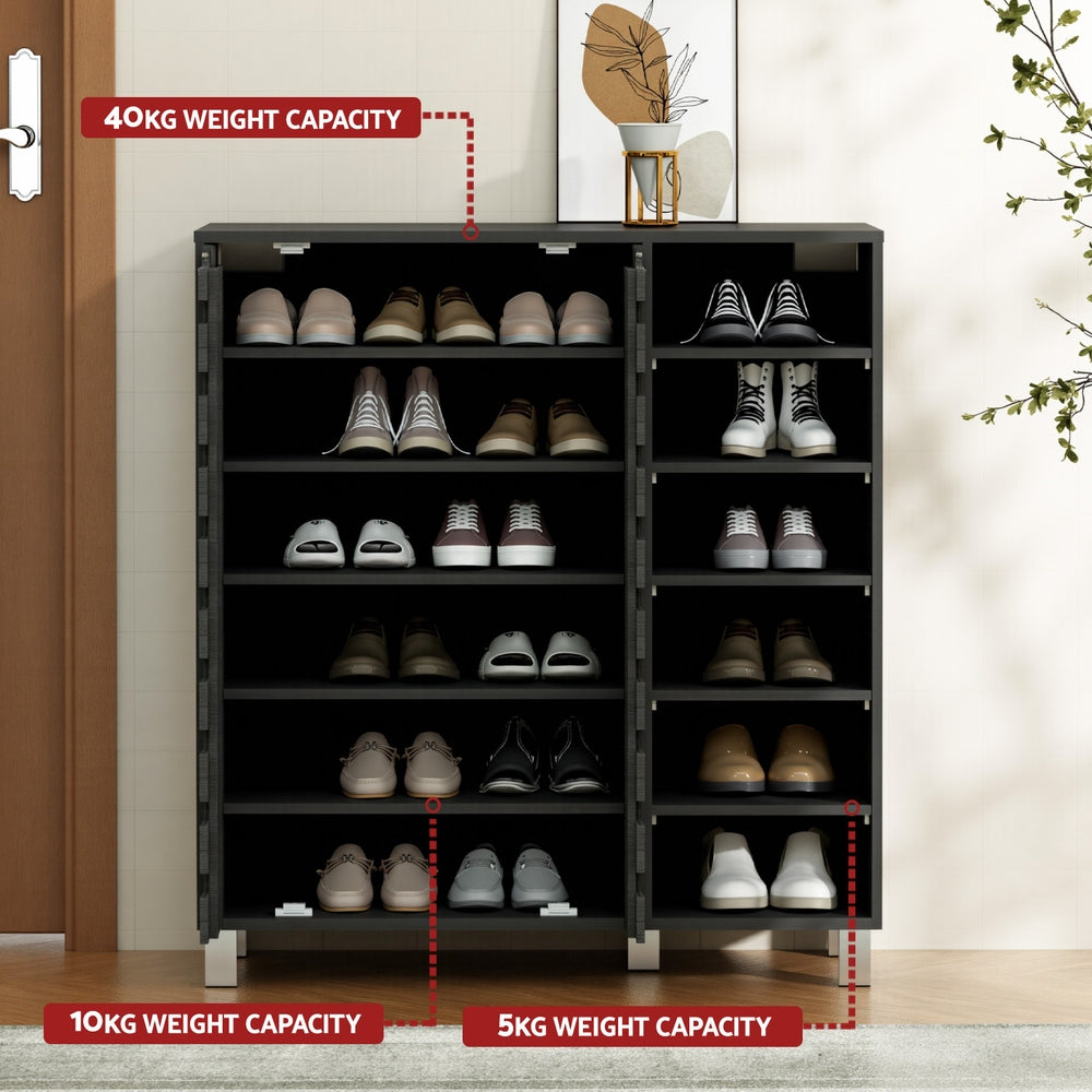 Marston 6-Tier Shoe Cabinet – Black – 24 Pairs