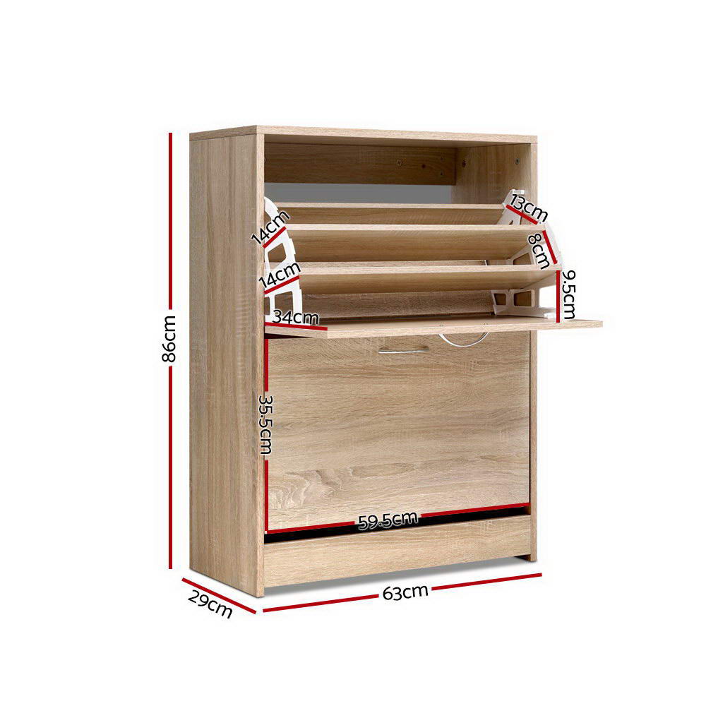 Entryway Shoe Cabinet – Oak – 2 Compartment