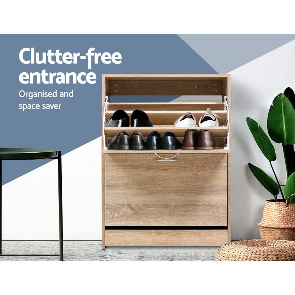 Entryway Shoe Cabinet – Oak – 2 Compartment