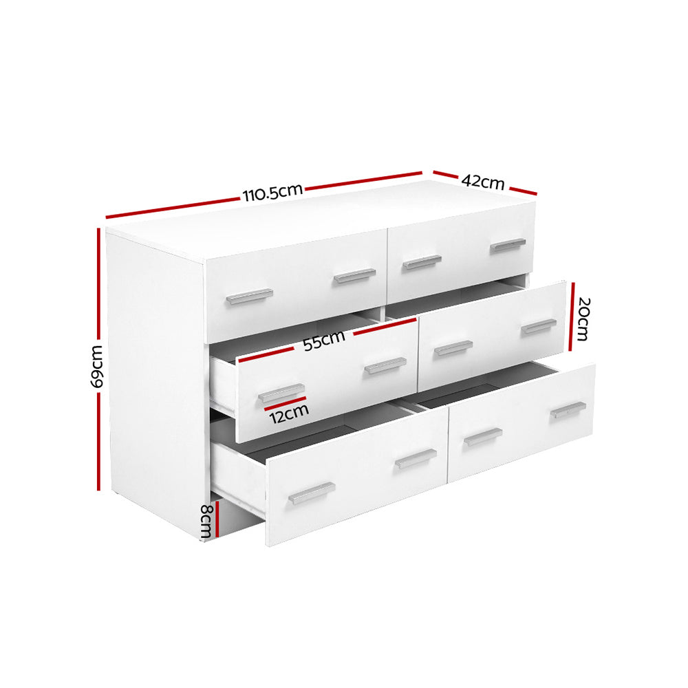 Veda 6 Drawer Lowboy – White – 110 cm