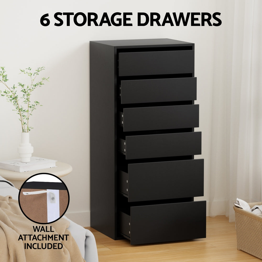 Atlas 6 Drawer Tallboy – Black – 113 cm