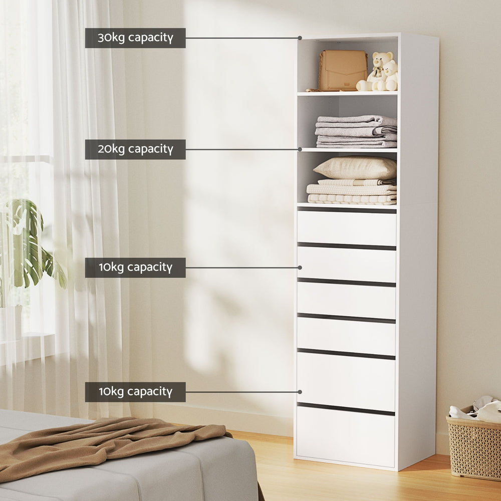 Rowan 6 Drawer Tallboy – White – Medium