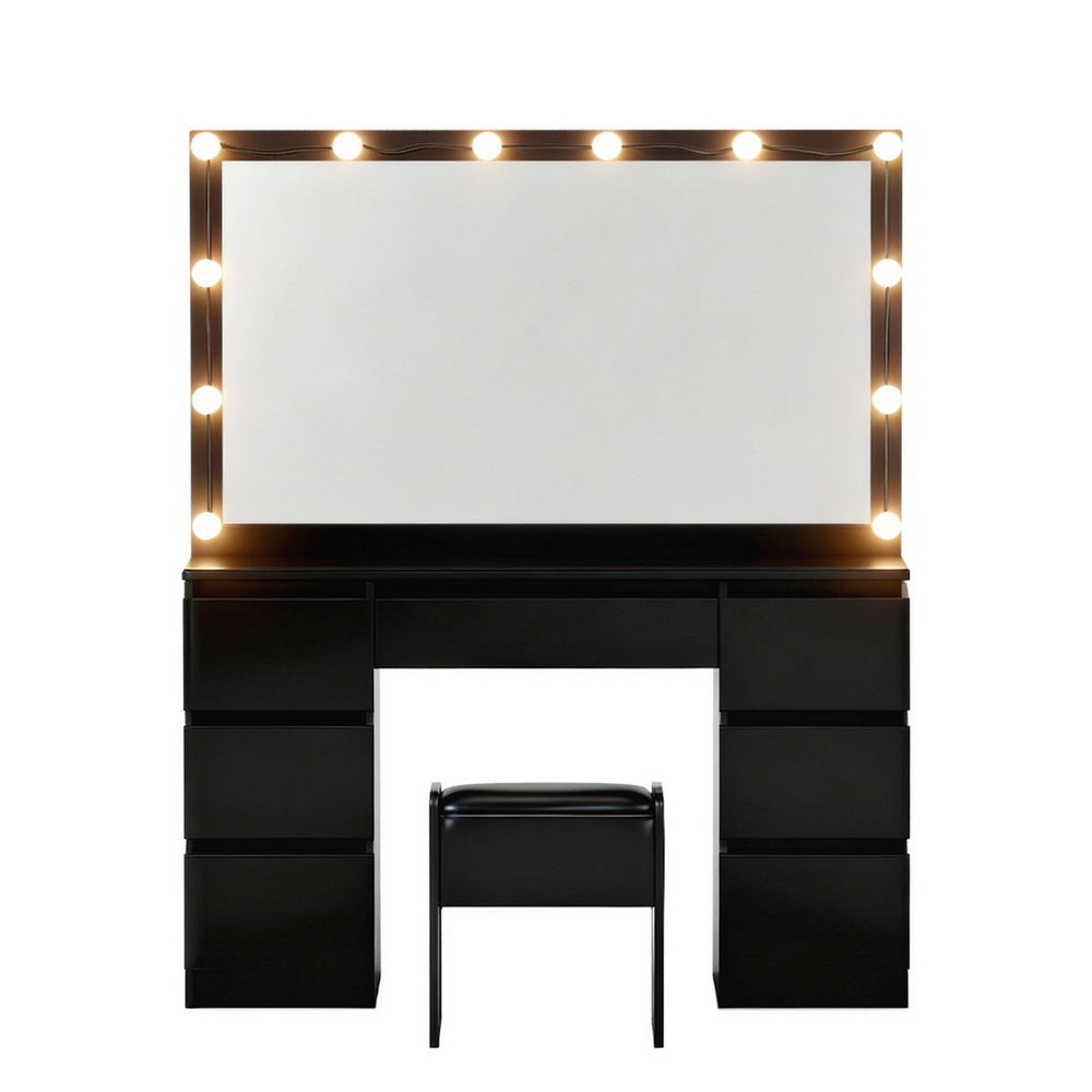 Marina LED Dressing Table with Stool – Black
