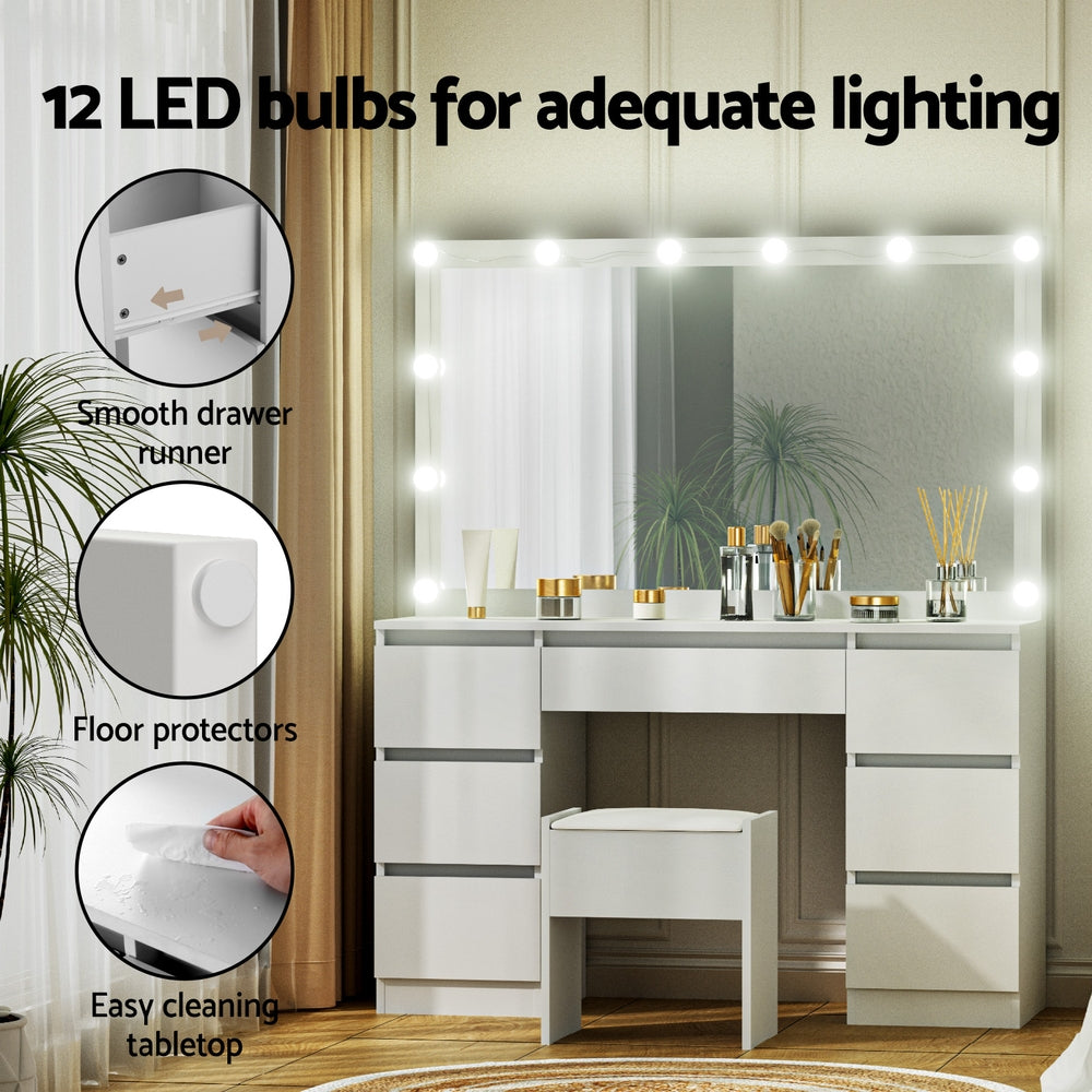 Lumina LED Dressing Table with 12 Bulbs – White
