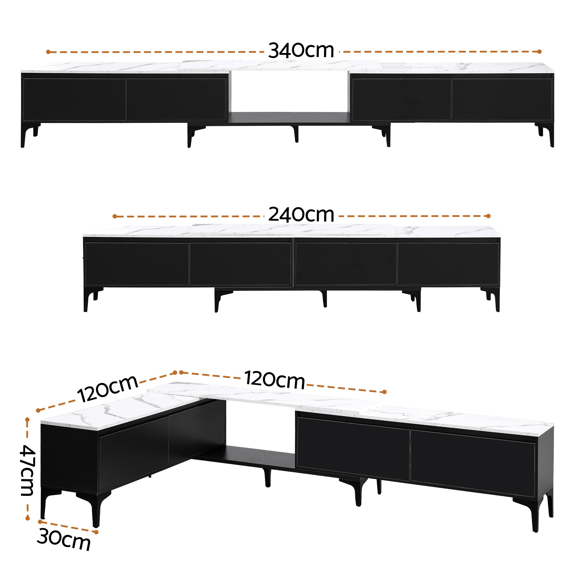 Cove Extendable TV Unit – Black – 240-340 cm