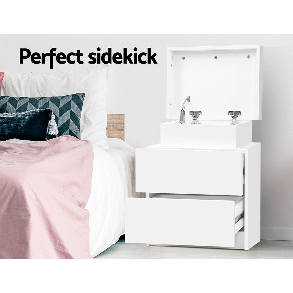 Serano Lift-Top Storage Bedside Table – White – 45 cm
