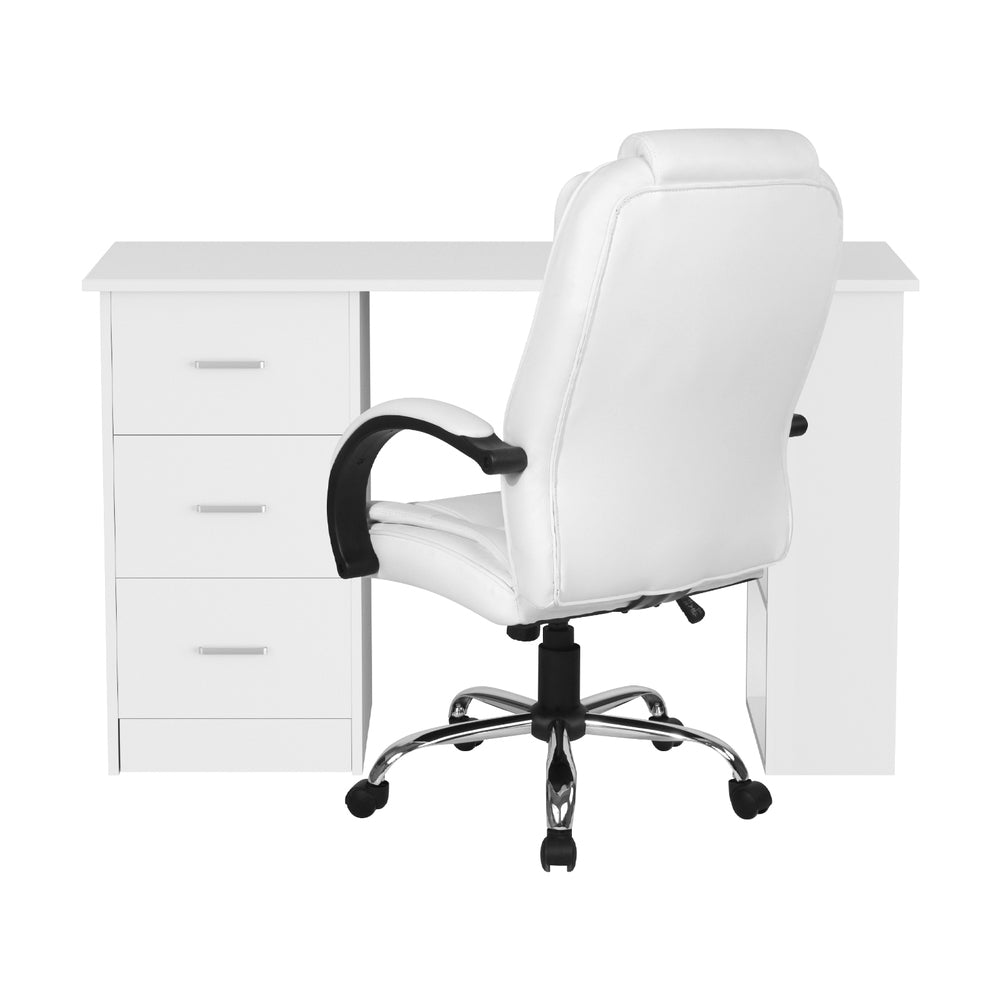 Callan Computer Desk & Executive Chair Set – White – 120 cm