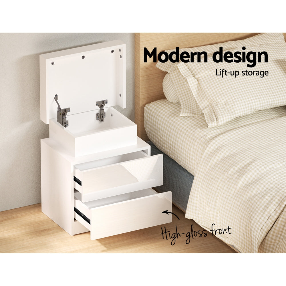 Luxon LED Storage Bedside Table – White – 45 cm