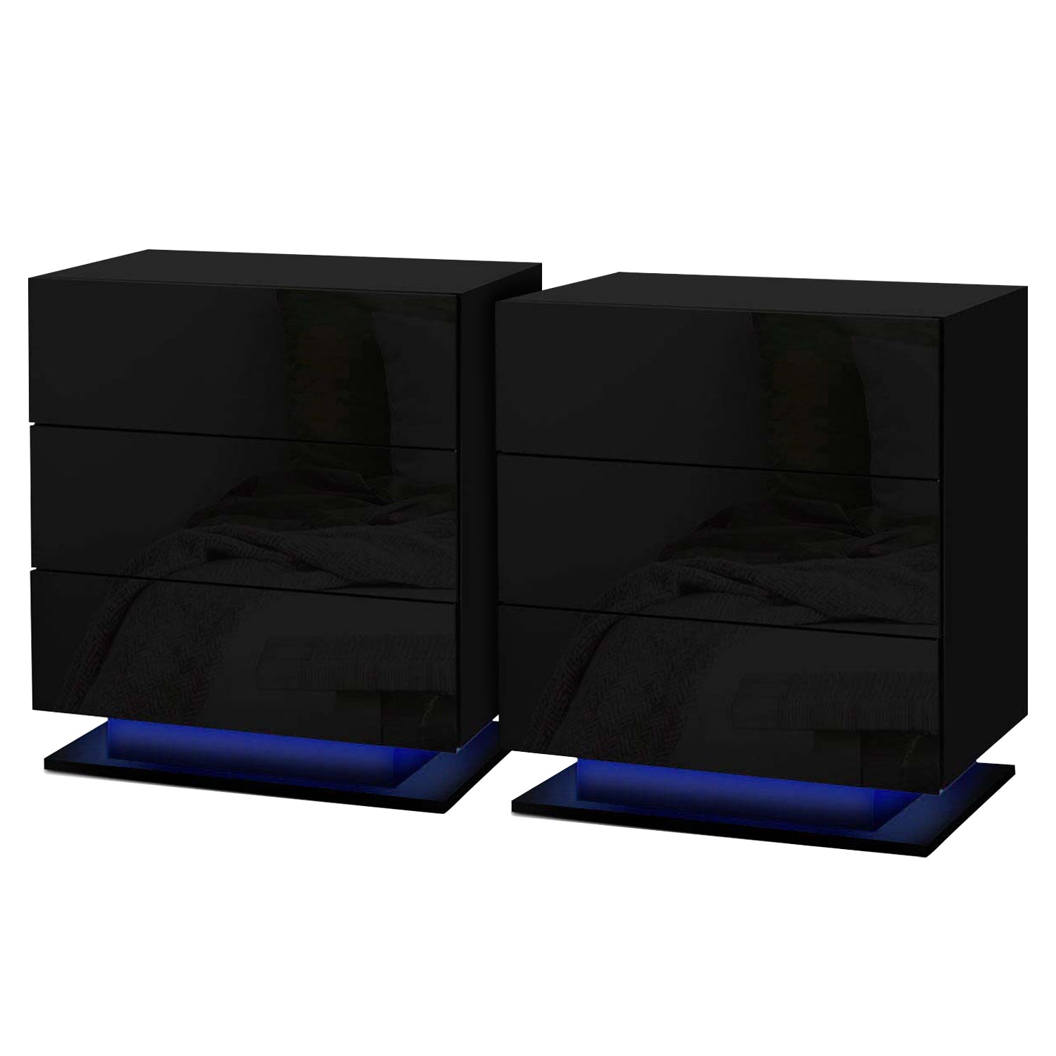 Atlas 2x Bedside Table LED 3 Drawers - MORI Black