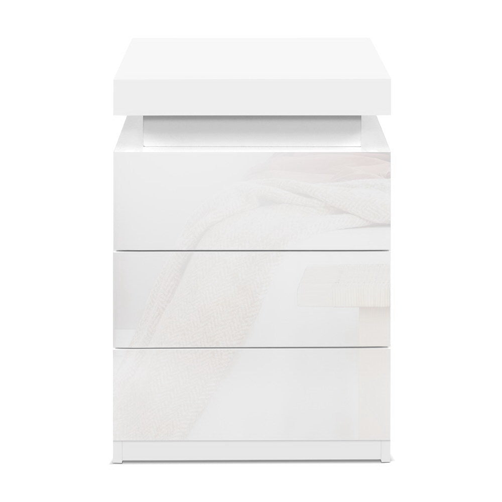 Lumina LED Bedside Table – White – 3 Drawers