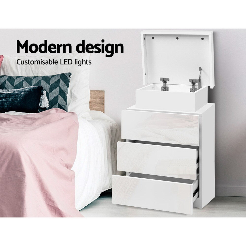 Lumina LED Bedside Table – White – 3 Drawers