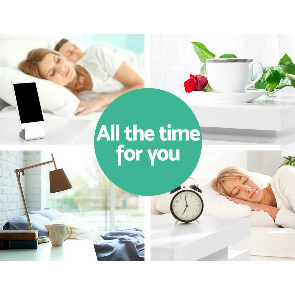 Lumina LED Bedside Table – White – 3 Drawers