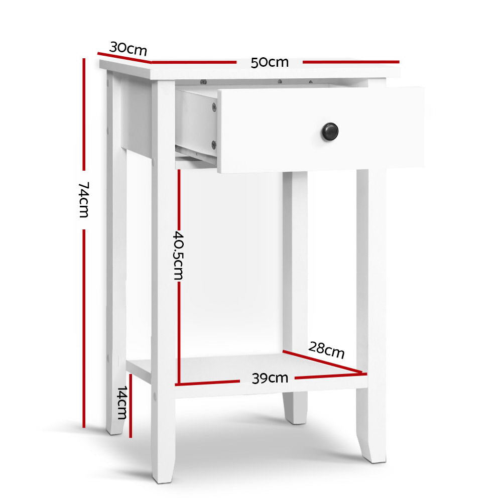 Bristol Bedside Table – White – 1 Drawer