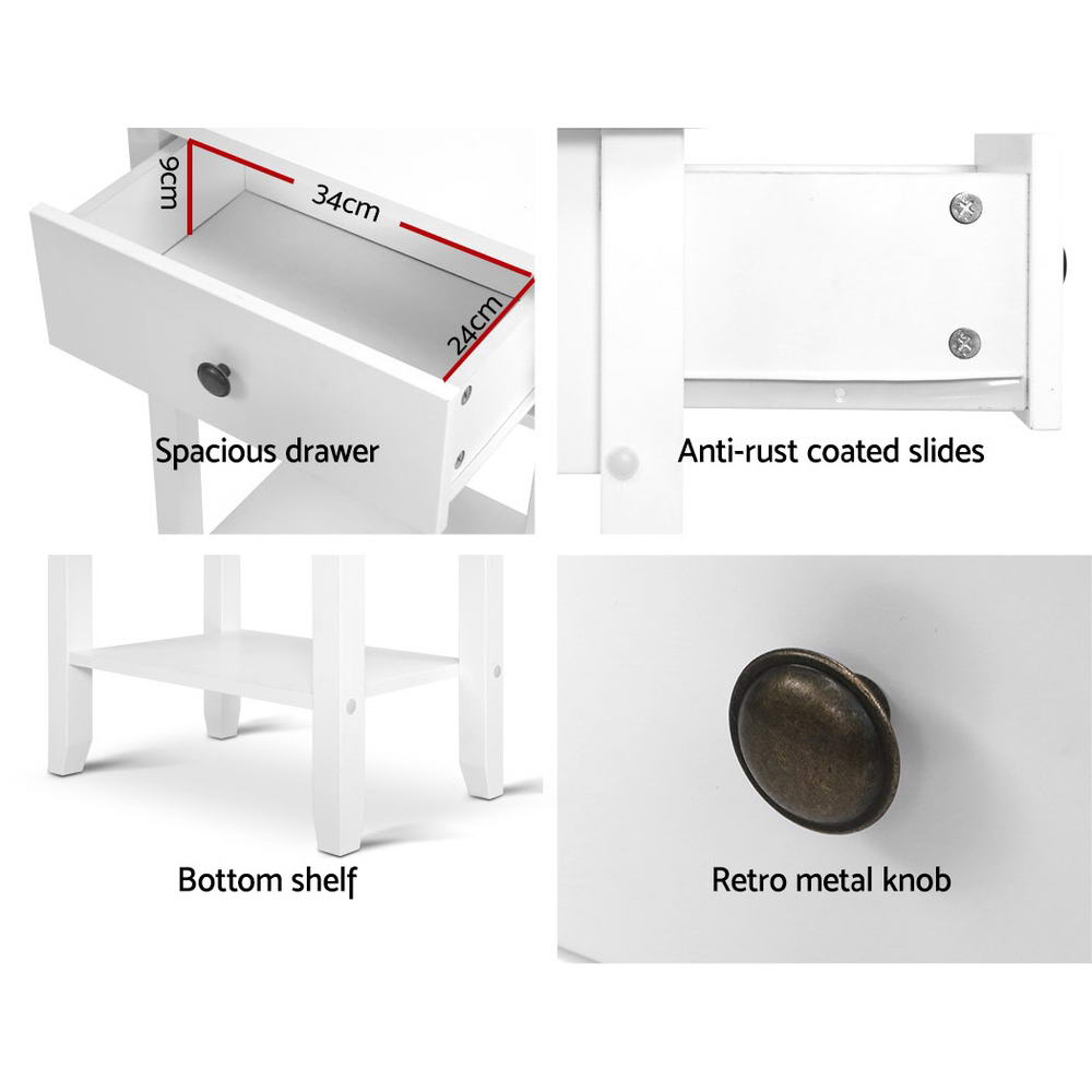 Bristol Bedside Table – White – 1 Drawer