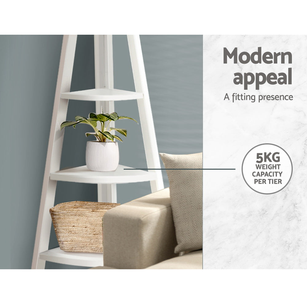 Cane Corner Ladder Shelf – White – 5 Tier