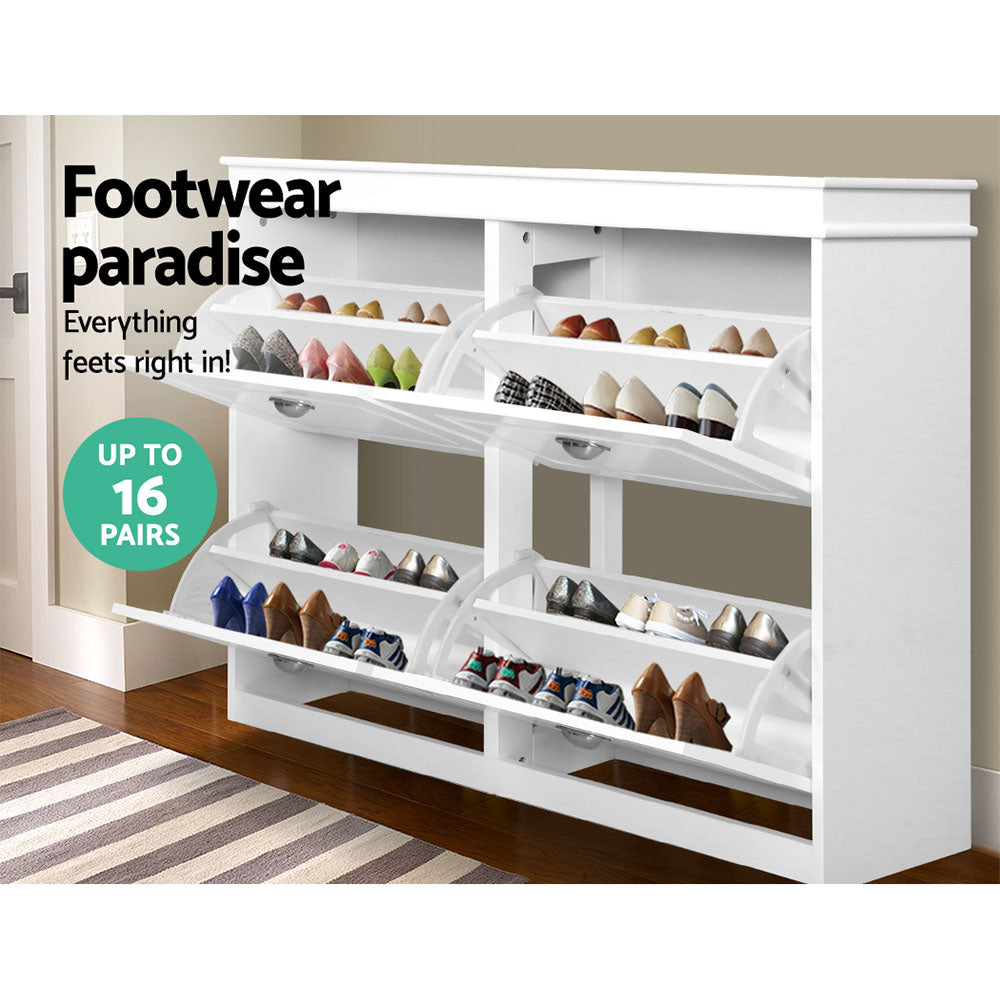 Preston Shoe Cabinet – White – 4 Compartments