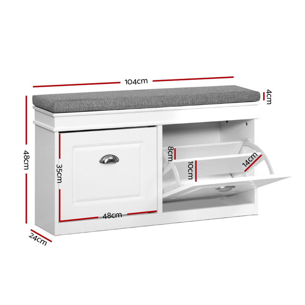 Kellor Shoe Cabinet Bench – White – 104 cm