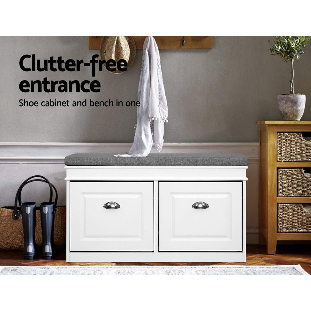 Kellor Shoe Cabinet Bench – White – 104 cm