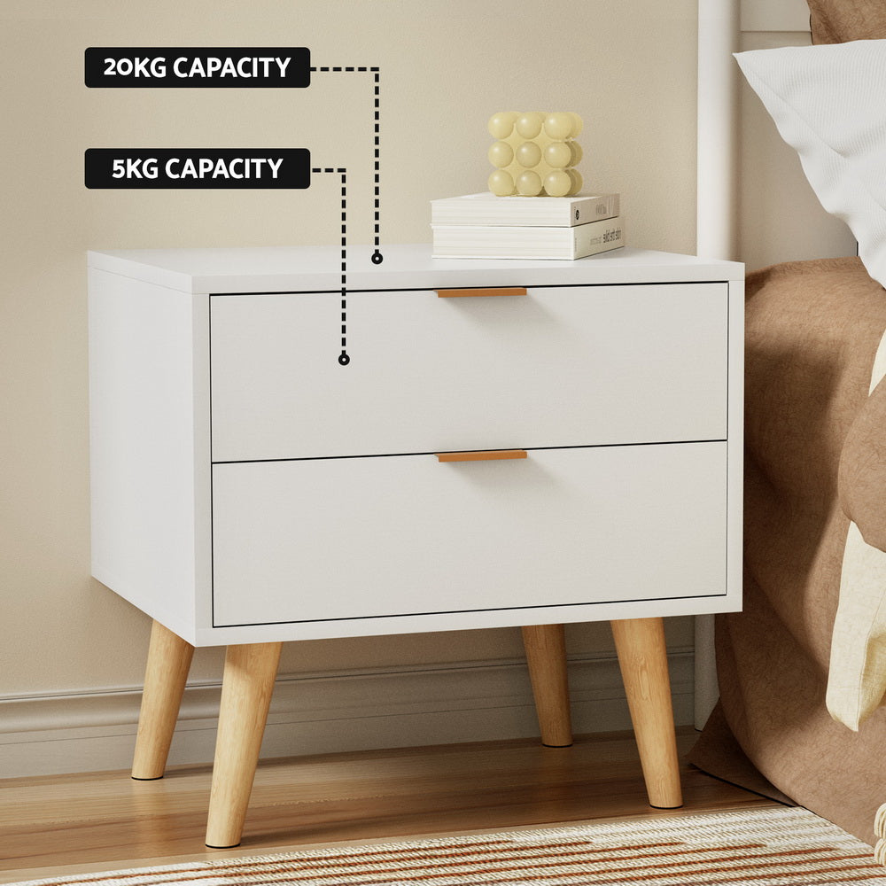 Ashford Bedside Table – White – 2 Drawer