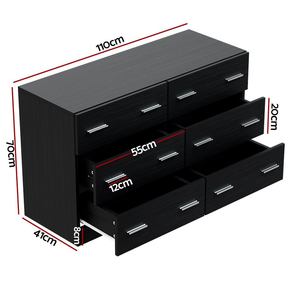 Alva 6 Drawer Lowboy – Black – 110 cm