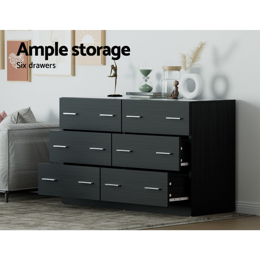 Alva 6 Drawer Lowboy – Black – 110 cm