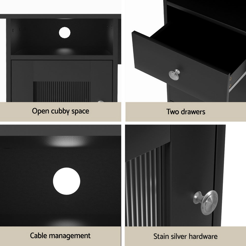 Serano L-Shaped Desk with Storage – Black – 150 cm