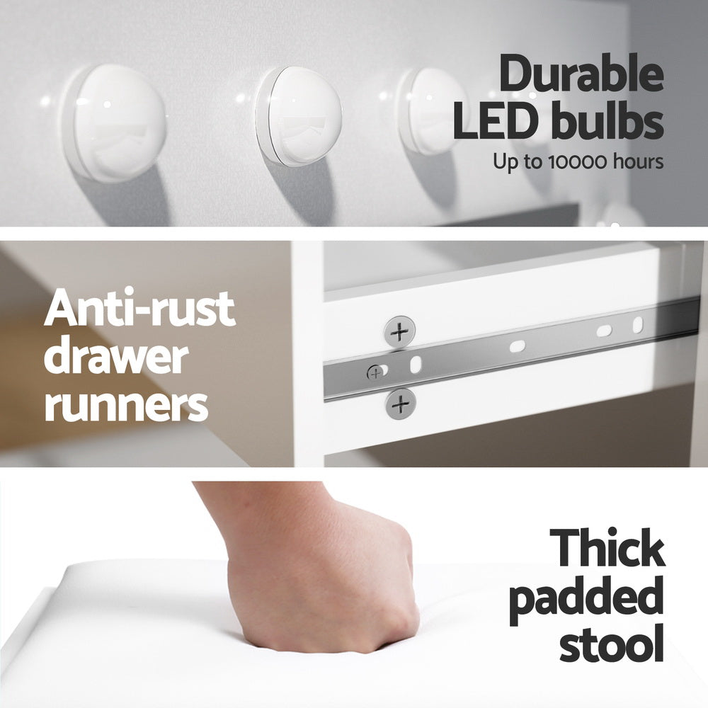 Celeste LED Dressing Table with Stool – White – Standard