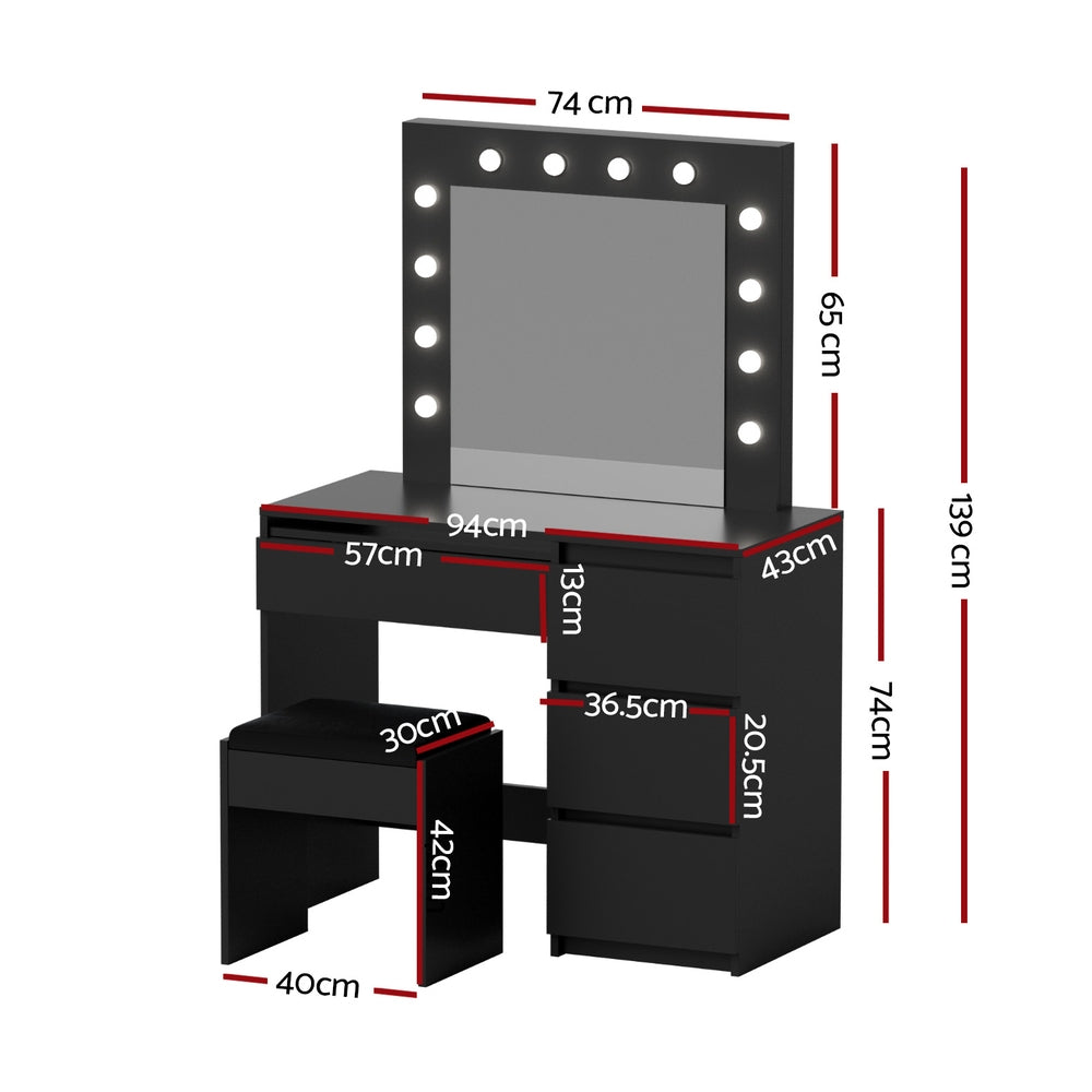 Onyx LED Dressing Table Set – Black – 12 LED Bulbs
