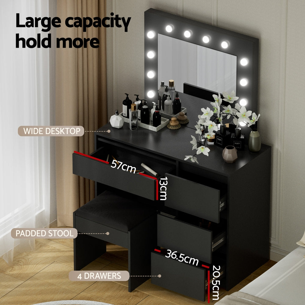 Onyx LED Dressing Table Set – Black – 12 LED Bulbs