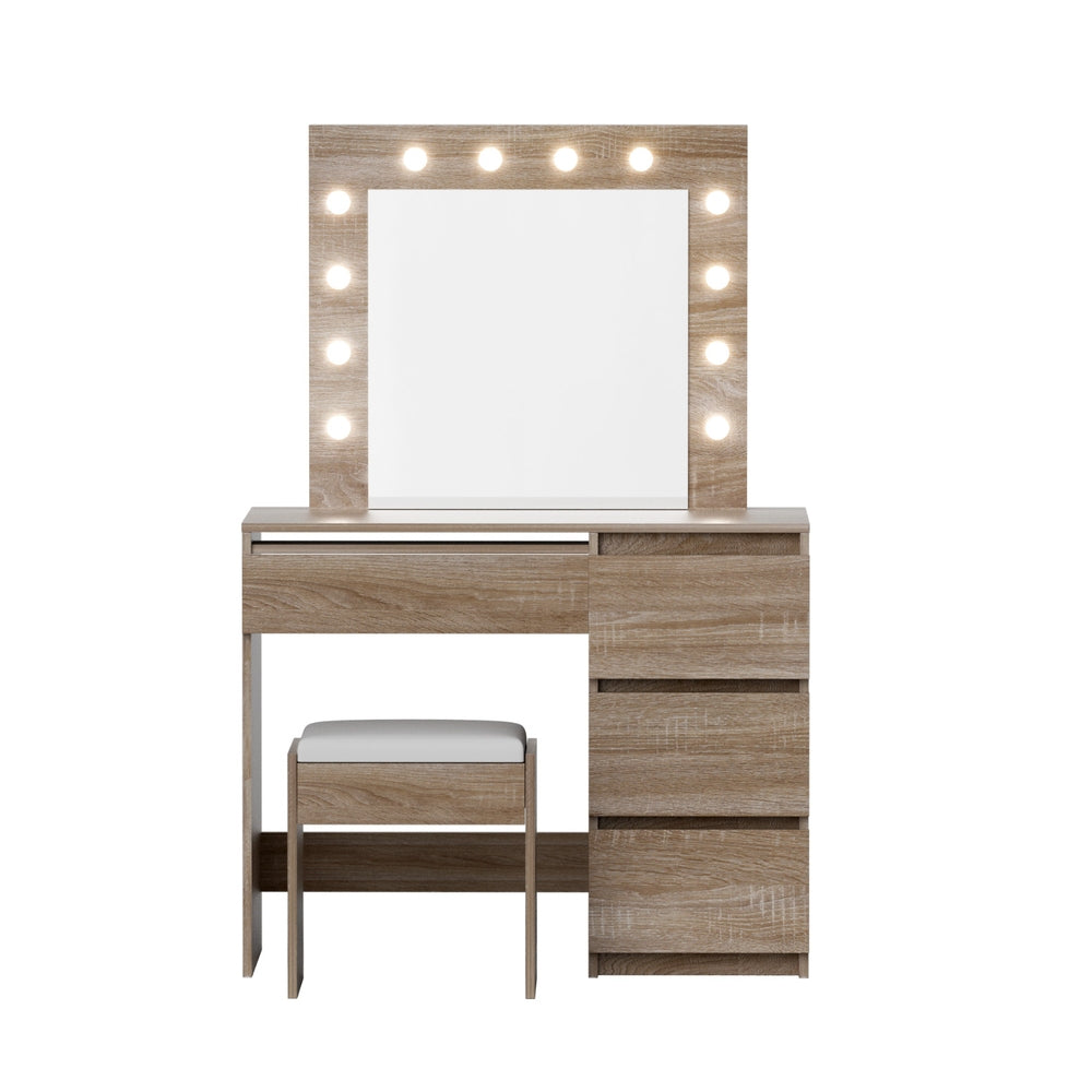 Stella LED Dressing Table Set – Wood – 12 LED Bulbs